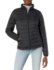 10 X ESSENTIALS WOMEN'S LIGHTWEIGHT LONG-SLEEVED, WATER-RESISTANT, PACKABLE PUFFER JACKET (AVAILABLE IN PLUS SIZE), BLACK, M.