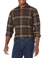 QTY OF ITEMS TO INLCUDE BOX OF APPROX 30 X ASSORTED CLOTHES TO INCLUDE ESSENTIALS MEN'S LONG-SLEEVE FLANNEL SHIRT (AVAILABLE IN BIG & TALL), DARK BROWN PLAID, L, ESSENTIALS MEN'S QUARTER-ZIP POLAR FL