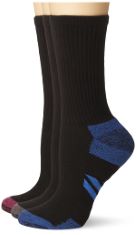 30 X ESSENTIALS WOMEN'S PERFORMANCE COTTON CUSHIONED ATHLETIC CREW SOCKS, 6 PAIRS, BLACK HORIZONTAL STRIPES, 6-10.