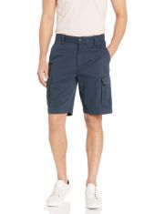 QTY OF ITEMS TO INLCUDE BOX OF APPROX 30 X ASSORTED CLOTHES TO INCLUDE ESSENTIALS MEN'S CLASSIC-FIT CARGO SHORT (AVAILABLE IN BIG & TALL), NAVY, 29W, ESSENTIALS WOMEN'S CLASSIC-FIT TWIST SLEEVE CREWN