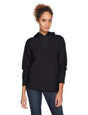 QTY OF ITEMS TO INLCUDE BOX OF APPROX 30 X ASSORTED CLOTHES TO INCLUDE ESSENTIALS WOMEN'S FLEECE PULLOVER HOODIE (AVAILABLE IN PLUS SIZE), BLACK, XS, ESSENTIALS MEN'S ATHLETIC-FIT CASUAL STRETCH CHIN