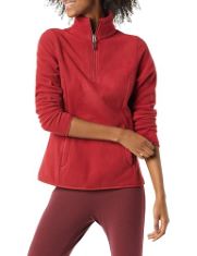 QTY OF ITEMS TO INLCUDE BOX OF APPROX 15 X ASSORTED FLEECES TO INCLUDE ESSENTIALS WOMEN'S CLASSIC-FIT LONG-SLEEVE QUARTER-ZIP POLAR FLEECE PULLOVER JACKET (AVAILABLE IN PLUS SIZE), DARK RED, 6XL PLUS