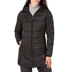 10 X ESSENTIALS WOMEN'S LIGHTWEIGHT WATER-RESISTANT HOODED PUFFER COAT (AVAILABLE IN PLUS SIZES), BLACK, XL.