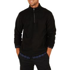 QTY OF ITEMS TO INLCUDE 10 X ESSENTIALS MEN'S QUARTER-ZIP POLAR FLEECE JACKET, BLACK, S, ESSENTIALS MEN'S SHERPA-LINED FULL-ZIP FLEECE HOODIE, RED, XS.