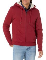 10 X ESSENTIALS MEN'S SHERPA-LINED FULL-ZIP FLEECE HOODIE, RED, XS.