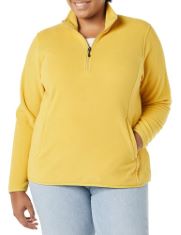 QTY OF ITEMS TO INLCUDE 12 X ASSORTED JACKETS TO INCLUDE ESSENTIALS WOMEN'S CLASSIC-FIT LONG-SLEEVE QUARTER-ZIP POLAR FLEECE PULLOVER JACKET (AVAILABLE IN PLUS SIZE), LIGHT MUSTARD YELLOW, 5XL PLUS,