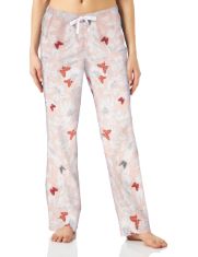 QTY OF ITEMS TO INLCUDE 30 X ESSENTIALS WOMEN'S POPLIN SLEEP TROUSERS, PINK BUTTERFLIES, L, ESSENTIALS MEN'S CLASSIC-FIT EXPANDABLE-WAIST FLAT-FRONT DRESS TROUSERS, KHAKI BROWN, 52W / 34L.