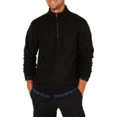 10 X ESSENTIALS MEN'S QUARTER-ZIP POLAR FLEECE JACKET, BLACK, XXL.