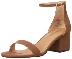 5 X ESSENTIALS WOMEN'S TWO STRAP HEELED SANDAL, BROWN, 7.5 UK WIDE.