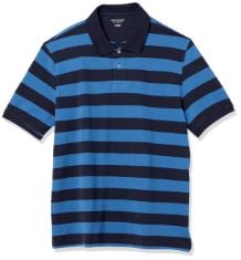 QTY OF ITEMS TO INLCUDE BOX OF APPROX 30 X ASSORTED CLOTHES TO INCLUDE ESSENTIALS MEN'S REGULAR-FIT COTTON PIQUE POLO SHIRT (AVAILABLE IN BIG & TALL), BLACK BLUE STRIPES, XXL, ESSENTIALS MEN'S 6" INS