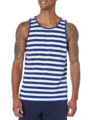 27 X ESSENTIALS MEN'S REGULAR-FIT VEST - DISCONTINUED COLOURS, BLUE/WHITE, L.