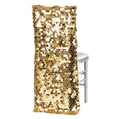 10 X CV LINENS 11305US SEQUIN CHIAVARI BACK COVER-38CM | GOLD | 1 PC. CHAIR COVER.