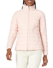 10 X ESSENTIALS WOMEN'S LIGHTWEIGHT LONG-SLEEVED, WATER-RESISTANT, PACKABLE PUFFER JACKET (AVAILABLE IN PLUS SIZE), LIGHT PINK, XS.