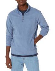 10 X ESSENTIALS MEN'S QUARTER-ZIP POLAR FLEECE JACKET, BLUE HEATHER, S.