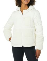 QTY OF ITEMS TO INLCUDE 10 X ASSORTED JACKETS TO INCLUDE ESSENTIALS WOMEN'S SHERPA PUFFER JACKET, IVORY, L, ESSENTIALS WOMEN'S HEAVYWEIGHT LONG-SLEEVE HOODED PUFFER COAT (AVAILABLE IN PLUS SIZE), NAV