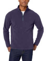 10 X ESSENTIALS MEN'S QUARTER-ZIP POLAR FLEECE JACKET, NAVY, L.