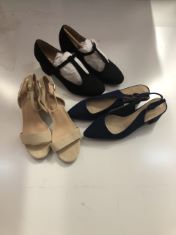 5 X ASSORTED DEENA PAIRS HEELS TO INCLUDE NUDE BARELY THERE STRAP SANDALS IN SIZE 5 .