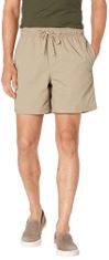 30 X ESSENTIALS MEN'S 6" INSIDE LEG DRAWSTRING WALK SHORT, KHAKI BROWN, XL.