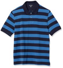 QTY OF ITEMS TO INLCUDE BOX OF APPROX 30 X ASSORTED CLOTHES TO INCLUDE ESSENTIALS MEN'S REGULAR-FIT COTTON PIQUE POLO SHIRT (AVAILABLE IN BIG & TALL), BLACK BLUE STRIPES, XXL, ESSENTIALS MEN'S SLIM-F