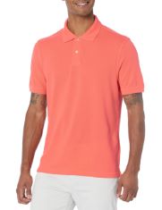 QTY OF ITEMS TO INLCUDE BOX OF APPROX 30 X ASSORTED CLOTHES TO INCLUDE ESSENTIALS MEN'S SLIM-FIT COTTON PIQUE POLO SHIRT, CORAL ORANGE, L, ESSENTIALS MEN'S CLASSIC-FIT STRETCH GOLF TROUSERS (AVAILABL