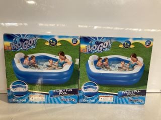 AN ASSORTMENT OF OUTDOOR ITEMS INCLUDING BESTWAY FAMILY FUN POOL 7 FT X 6 FT 9 IN X 27 IN