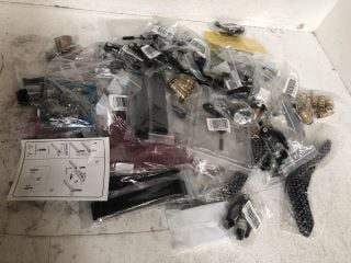 1 BOX OF ASSORTED TOOLS AND PARTS INCLUDING TV STAND