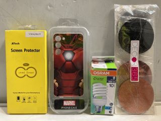 1 BOX OF ASSORTED ITEMS INCLUDING IRON MAN PHONE CASE