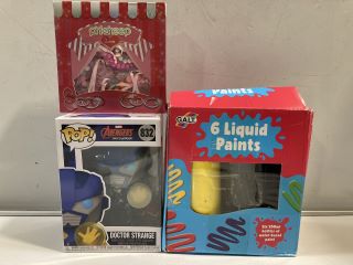 1 BOX OF ASSORTED CHILDREN'S TOYS INCLUDING FUNKO POP AVENGERS DOCTOR STRANGE