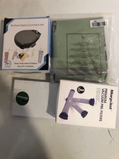 1 BOX OF ASSORTED ITEMS INCLUDING RETRACTABLE CLOTHESLINE