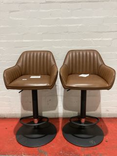 2 X JOHN LEWIS BROOKS GAS LIFT ADJUSTABLE BAR STOOL IN BROWN LEATHER - RRP £279.00 (003315811)