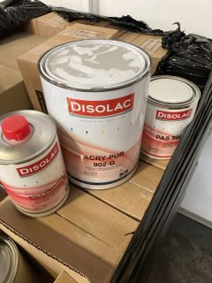 A PALLET OF DISOLAC INDUSTRIAL COATINGS INCLUDES PAS 506HELIUM RED AND PAS 512 OXYDE RED