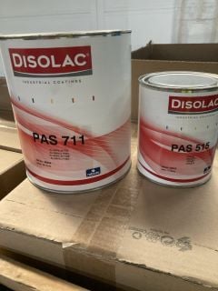 A PALLET OF DISOLAC INDUSTRIAL COATINGS INCLUDES PAS 711 ALUMINIUM AND PAS 515