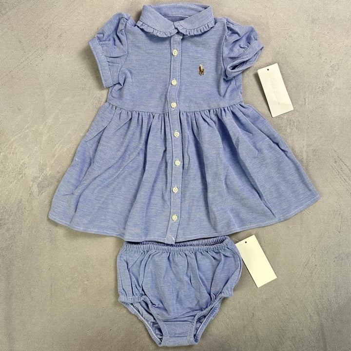 Ralph Lauren Oxford Dress 2 Piece Set With Tags - Size 9 Months (VAT ONLY PAYABLE ON BUYERS PREMIUM)