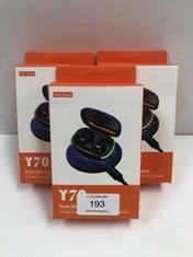 3 X Y70 WIRELESS HEADPHONES WITH PORTABLE CHARGING CASE AND LED DISPLAY, BLUETOOTH, WATERPROOF, NOISE CANCELLING AND COMPATIBLE WITH SMARTPHONES, TABLETS AND PC. IN BOX
