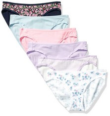 25 X WOMEN'S COTTON BIKINI BOTTOMS, PACK OF 6, BLUE/WHITE FLORAL SMALL/LILAC/LILAC/BLACK FLORAL/STRIPES/PINK, 42 - LOCATION 12A.