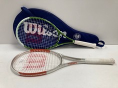 3 X ASSORTED TENNIS ITEMS INCLUDING WILSON TRIUMPH GREY TENNIS RACKET - LOCATION 30A.