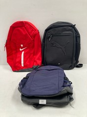 3 X BACKPACKS OF VARIOUS MAKES AND MODELS INCLUDING BLACK PUMA BACKPACK - LOCATION 22B.