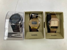 3 X CASIO WATCHES INCLUDING MODEL A168 GOLD COLOUR - LOCATION 6B.