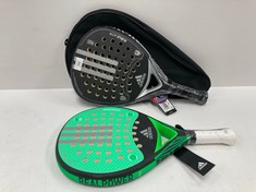 2 X ADIDAS BLACK AND GREEN PAPER RACQUETS AND COVER ZUKUR ATTK AND REALPOWER CTRL 1.8 - LOCATION 8C.