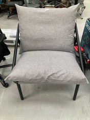 ARMCHAIR WITH GREY METAL FRAME.