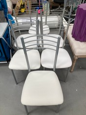 6 X WHITE HOME CHAIRS MAY BE SCUFFED.