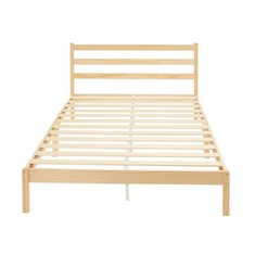 BASICS DOUBLE BED FRAME MADE OF SOLID PINE WITH GROOVED HEADBOARD, 204 X 142 X 30.5 CM, NATURAL COLOUR.