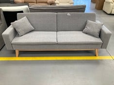 GREY SOFA BED WITH TWO CUSHIONS.