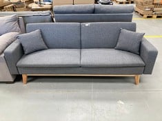 GREY SOFA BED WITH TWO CUSHIONS.