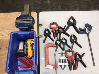 QTY OF CLAMPS AND VICES TO INCLUDE DRAPER WORKBENCH VICE