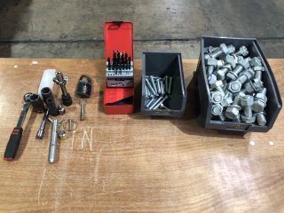 TRAYS OF BOLTS AND FITTINGS TO INCLUDE RUKO DRILL BIT SET