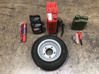 1X CLARKE RED 20L STEEL JERRY CAN 1X FAITHFULL GREEN 5L STEEL JERRY CAN TO INCLUDE 2X CLEENY SNOW FOAM CAR SOAP ANDS SMALL MOTOR WHEEL