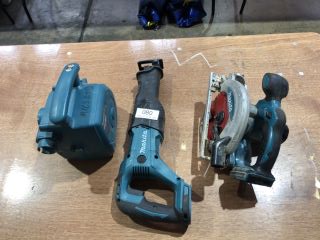 1X MAKITA DJR186 CORDLESS RECIPROCATING SAW 1X MAKITA DSS610 165MM CORDLESS CIRCULAR SAW X1 MAKITA DVC350 CORDLESS VACUUM CLEANER