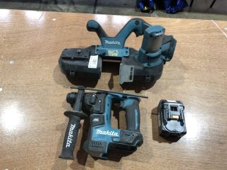 1X MAKITA DPB181 CORDLESS BAND SAW 1X MAKITA DHR171 CORDLESS ROTARY HAMMER TO INCLUDE 18V LI-ION LITHIUM TOOL BATTERY