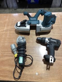 1X MAKITA DPB182 CORDLESS BANDSAW 1X MAKITA DHP458 CORDLESS COMBI DRILL 1X BOSCH GWS 6-115 115MM ANGLE GRINDER